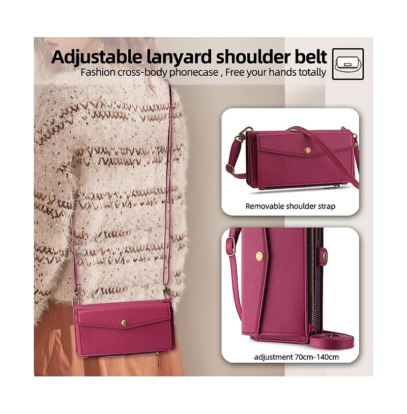 Artudatech 5-in-1 Card Holder Wallet Case with Crossbody Strap for Apple iPhone 12-17