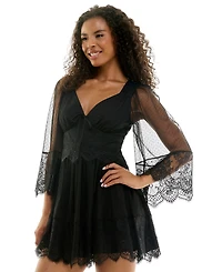 Seni & Cade Juniors' Pin Dot Mesh Lace Babydoll Mini Dress