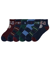 Polo Ralph Lauren Men's Crest Ribbed Striped Arch-Support Quarter Socks, 6-Pack