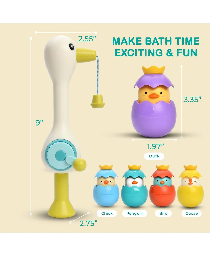 Sperric Toddler Egret Magnetic Fishing Game Bath Toy with Fishing Rod & Surprise Animal Eggs, Floating Water Toy Kids, Fun Hand-Eye Coordination Game