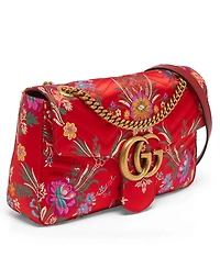 Pre-Owned Gucci Women's Gg Marmont Medium Embroidered Satin Shoulder Bag