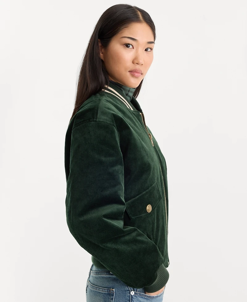 Good American Women's Corduroy Zip-Up Bomber Jacket