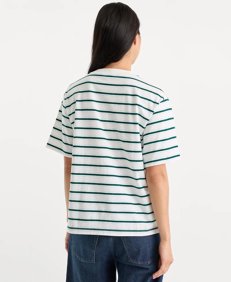 Good American Women's Oversized Crewneck Stripe T-Shirt