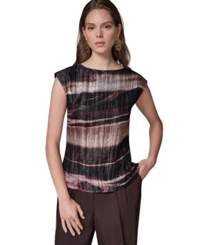 Donna Karan New York Womens Sleeveless Boat Neck Striped Blouse