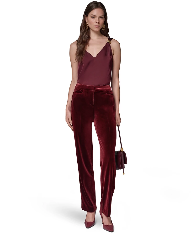 Donna Karan New York Women's Classic No Front Velvet Straight Mid-Rise Pants