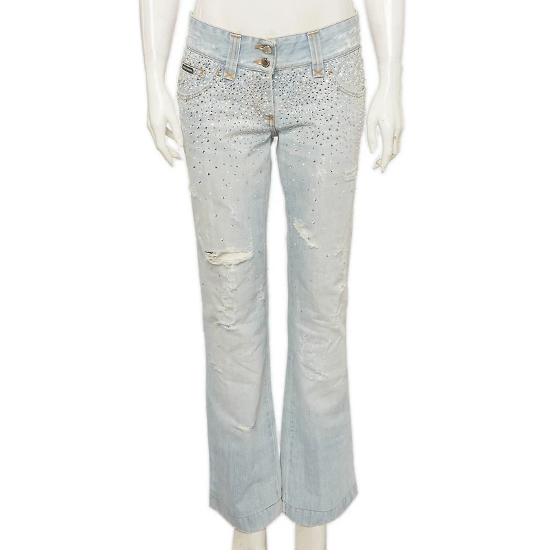 Pre-Owned Dolce & Gabbana Women's Mid-Rise Rhinestone Boot-Cut Jeans