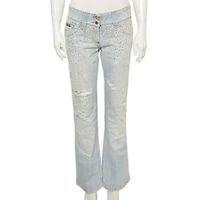Pre-Owned Dolce & Gabbana Women's Mid-Rise Rhinestone Boot-Cut Jeans