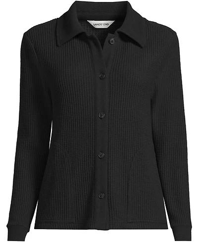 Lands' End Women's Long Sleeve Waffle Collared Shacket