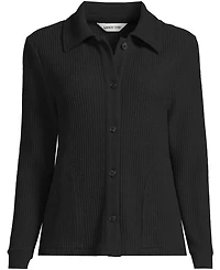 Lands' End Women's Long Sleeve Waffle Collared Shacket
