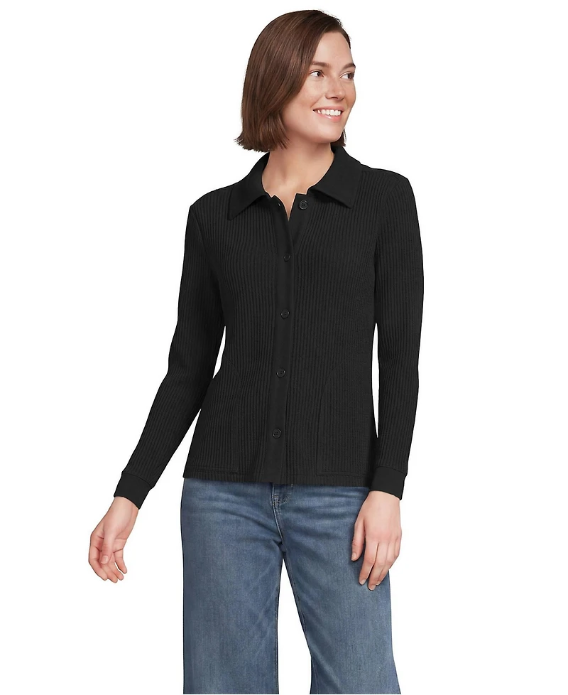 Lands' End Women's Long Sleeve Waffle Collared Shacket