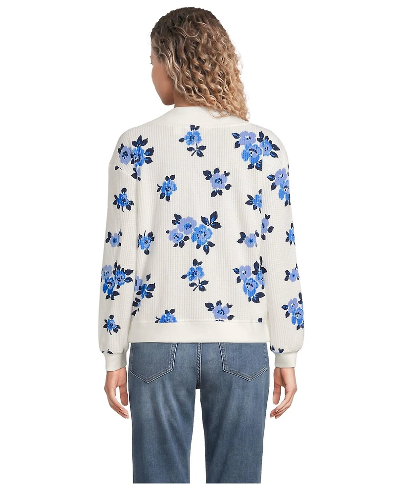 Lands' End Women's Long Sleeve Waffle V-neck Cardigan