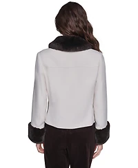 Karl Lagerfeld Paris Women's Faux-Fur Collar and Cuffs Short Jacket