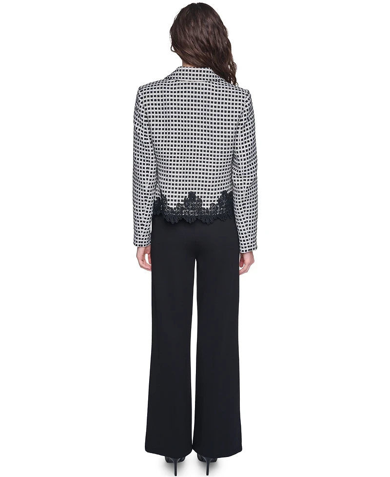 Karl Lagerfeld Paris Women's Plaid Lace-Trim Blazer