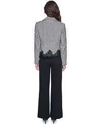 Karl Lagerfeld Paris Women's Plaid Lace-Trim Blazer
