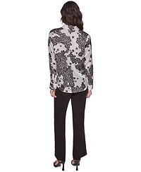 Karl Lagerfeld Paris Women's Long-Sleeve Printed Collared Blouse