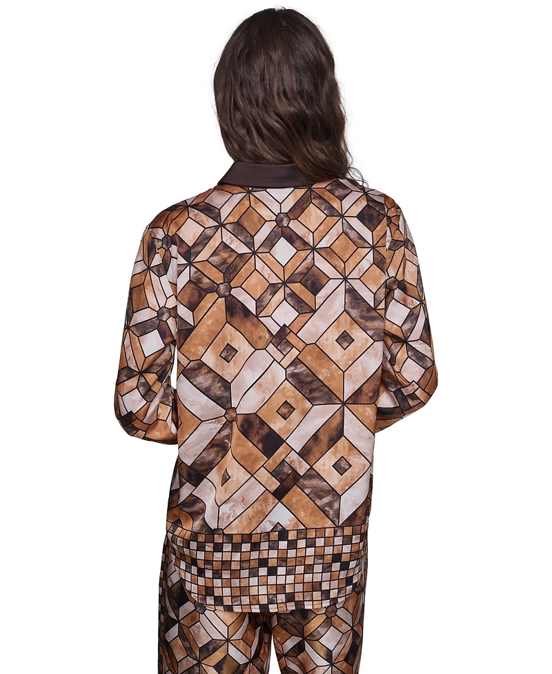 Karl Lagerfeld Paris Women's Long-Sleeve Collared Geometric Blouse