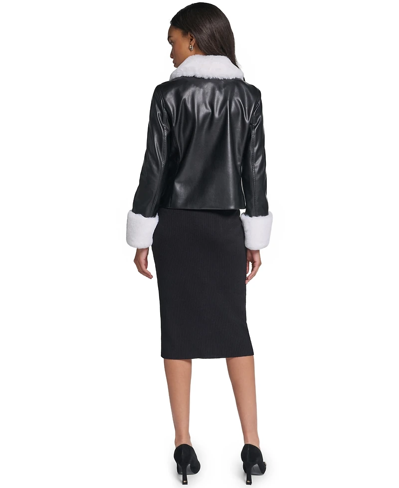 Karl Lagerfeld Paris Women's Faux Fur Collar Double-Breasted Jacket