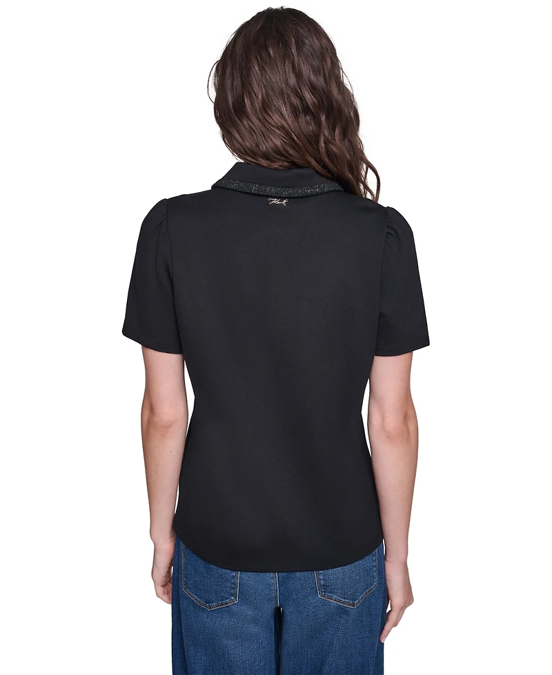Karl Lagerfeld Paris Women's Short-Sleeve Collared Knit Polo