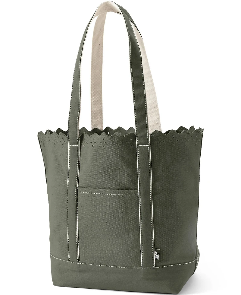 Lands' End Large Eyelet Canvas Long Handle Open Top Tote