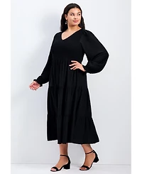 Avenue Women's Plus Indi Puff Sleeve Shirred Dress