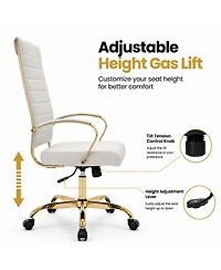 LeisureMod Benmar High-Back Leather Conference Desk Office Chair with Frame, Adjustable, Swivel and Tilt