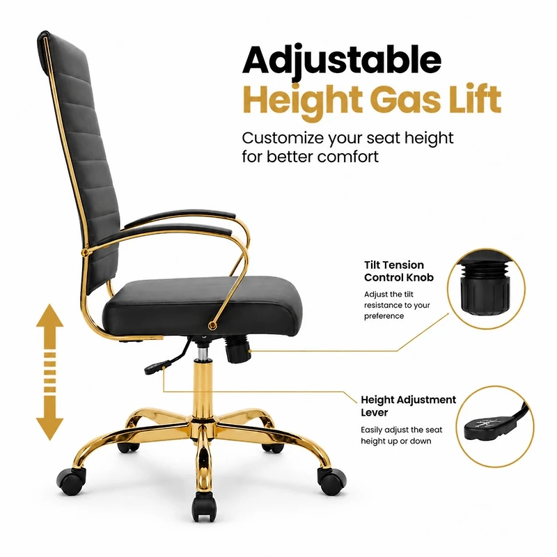 LeisureMod Benmar Modern High-Back Leather Conference Office Chair with Steel Frame, Swivel, and Tilt