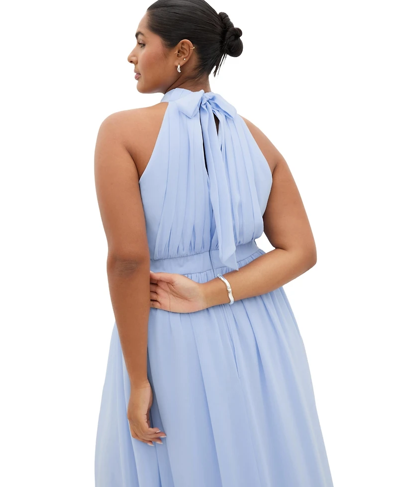 City Chic Plus Lucy Halter Pleat-Front Maxi Dress