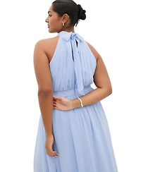City Chic Plus Lucy Halter Pleat-Front Maxi Dress
