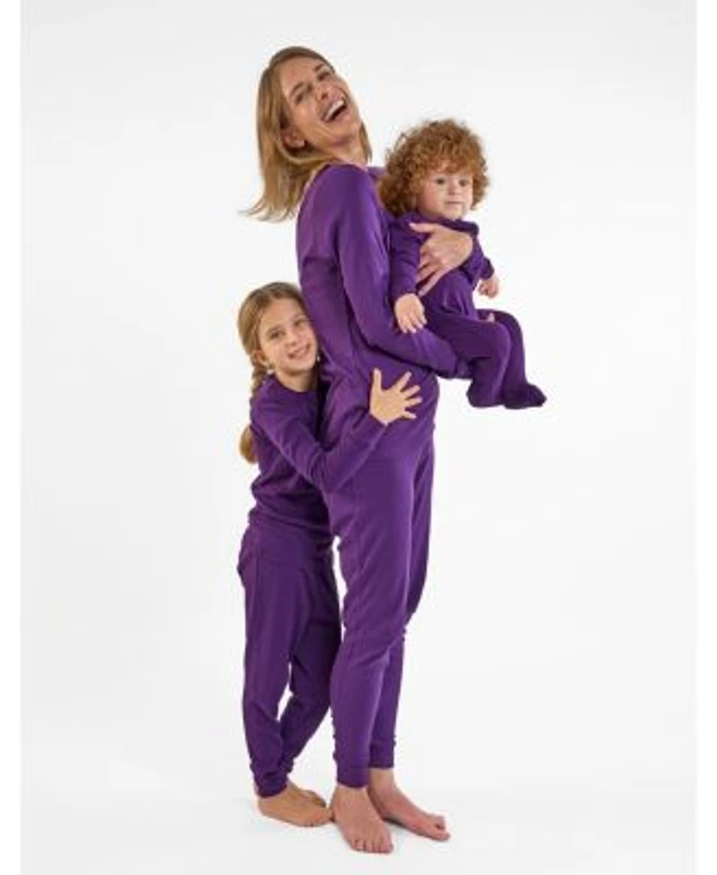 Leveret Matching Mommy Me Solid Dark Purple Cotton Pajamas