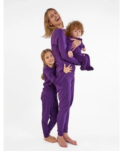 Leveret Matching Mommy Me Solid Dark Purple Cotton Pajamas