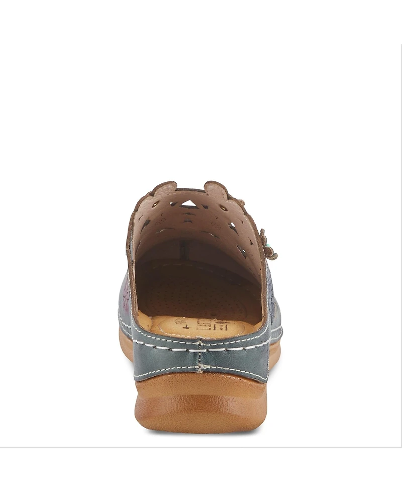 L'Artiste Women's Spring Step Augi Open Back Clog with Hand-Painted Leather