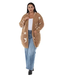 White Mark Plus Hooded Star-Print Sherpa Cardigan