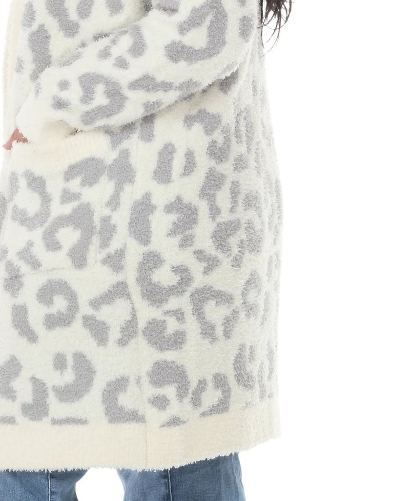 White Mark Plus Leopard-Print Sherpa Open-Front Cardigan