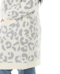 White Mark Plus Leopard-Print Sherpa Open-Front Cardigan