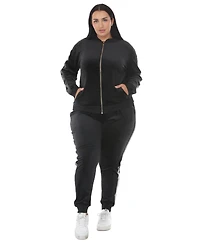 White Mark Plus Full-Zip Ribbed Velour Side-Stripe Top and Joggers, 2-Piece Set
