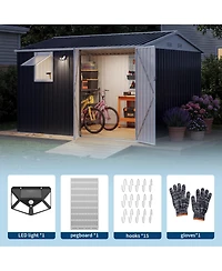 10 x Ft Outdoor Storage Shed with Window, Pegboard and Solar Light, Metal Tool for Garden, Backyard, Patio
