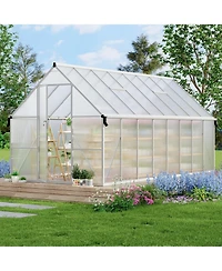 8 x 16 ft Greenhouse with Aluminum Frame and Polycarbonate Panels, Walk-in Outdoor Sun Room for Backyard Garden Patio, Silver