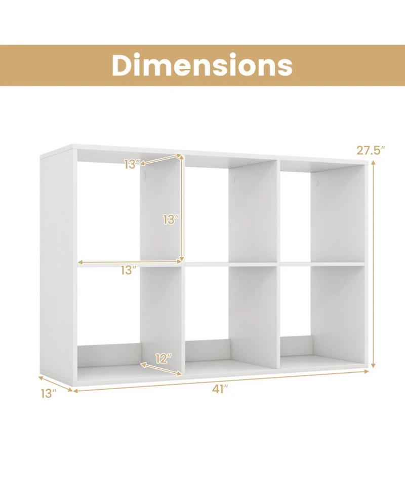 Sugift 6-Cube Bookshelf with Back Guardrail for Living Room