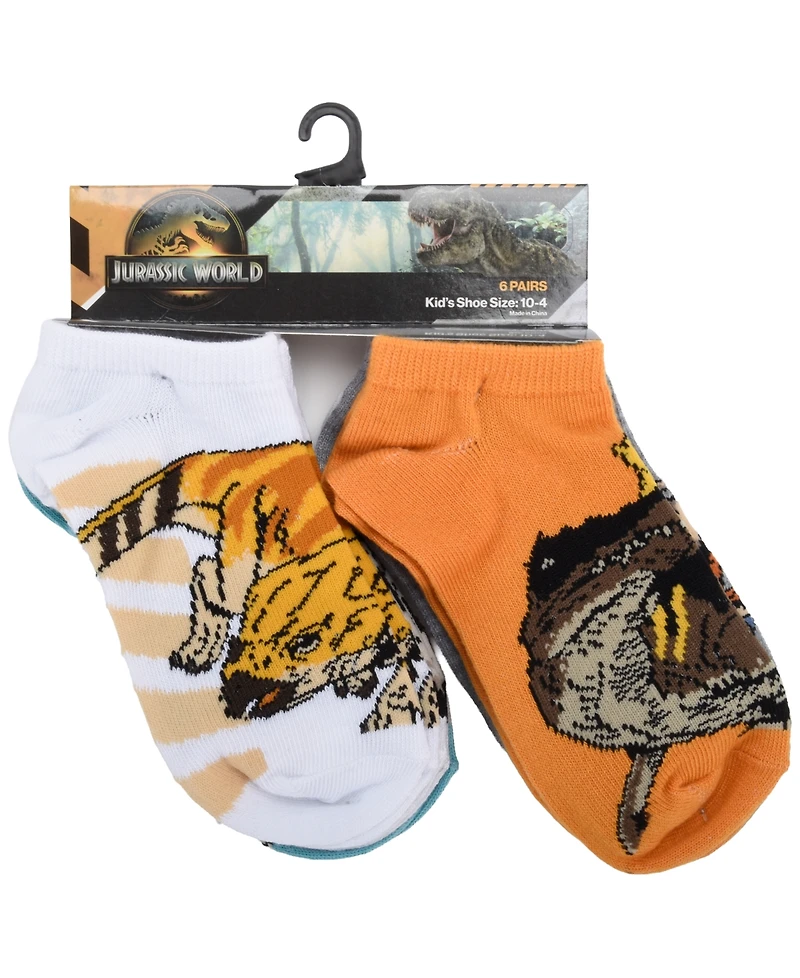 Planet Sox Boys' 4-20 Jurassic No Show Socks, 6-Pack