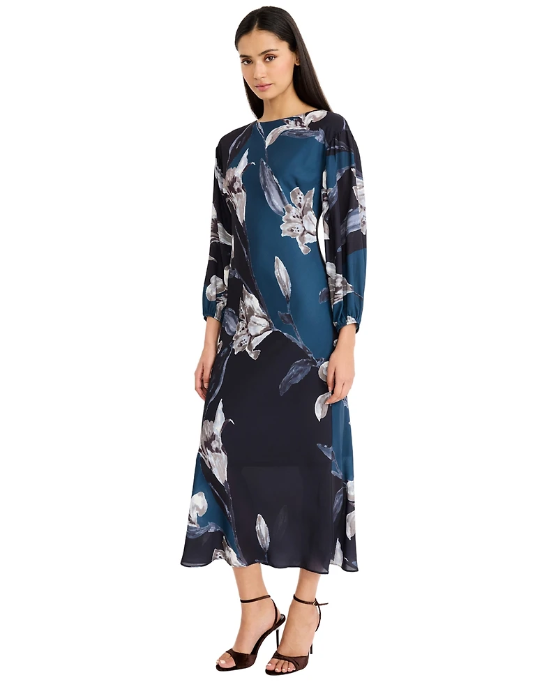 Maggy London Women's Vielle Long-Sleeve Floral-Print Midi Dress