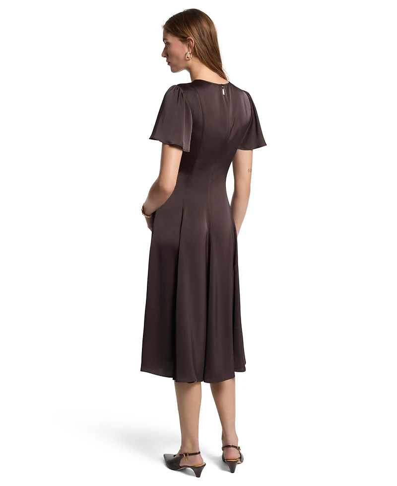 Michael Kors Women's Satin A-Line Keyhole Midi Dress