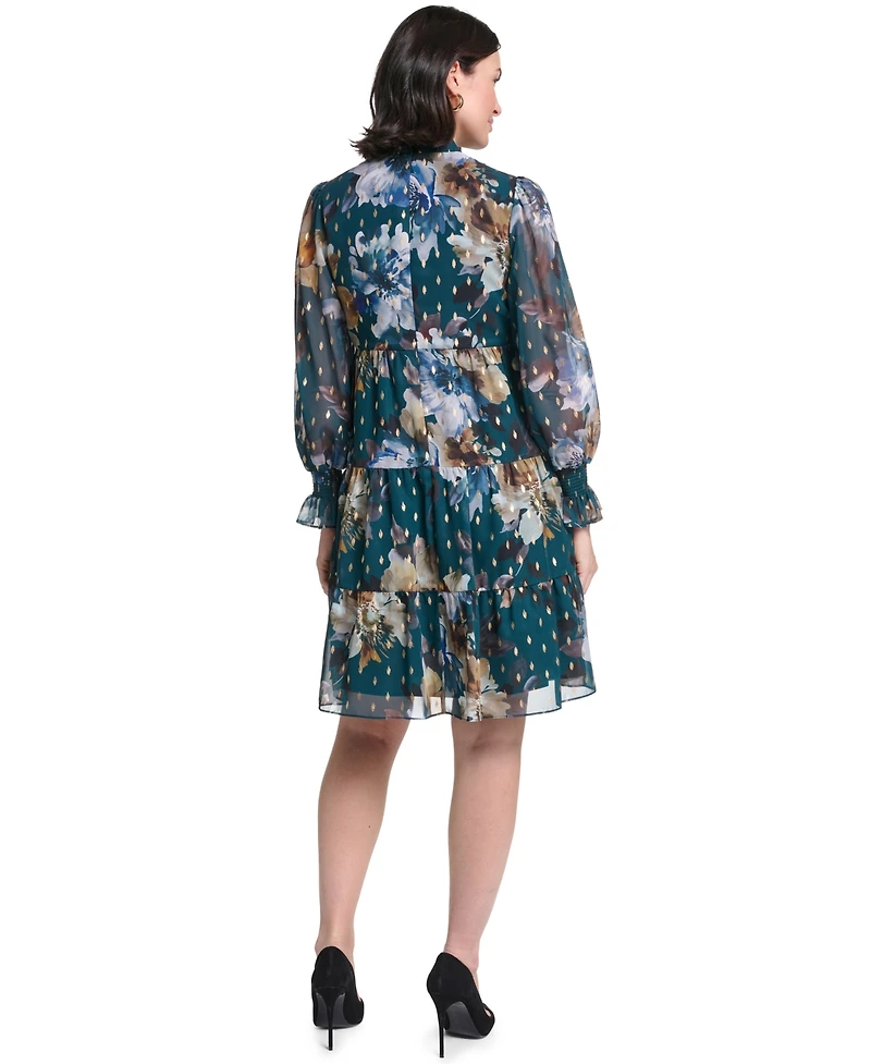 Jessica Howard Women's Long-Sleeve Puff-Sleeve Tiered Baby Doll Dress