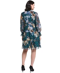 Jessica Howard Women's Long-Sleeve Puff-Sleeve Tiered Baby Doll Dress