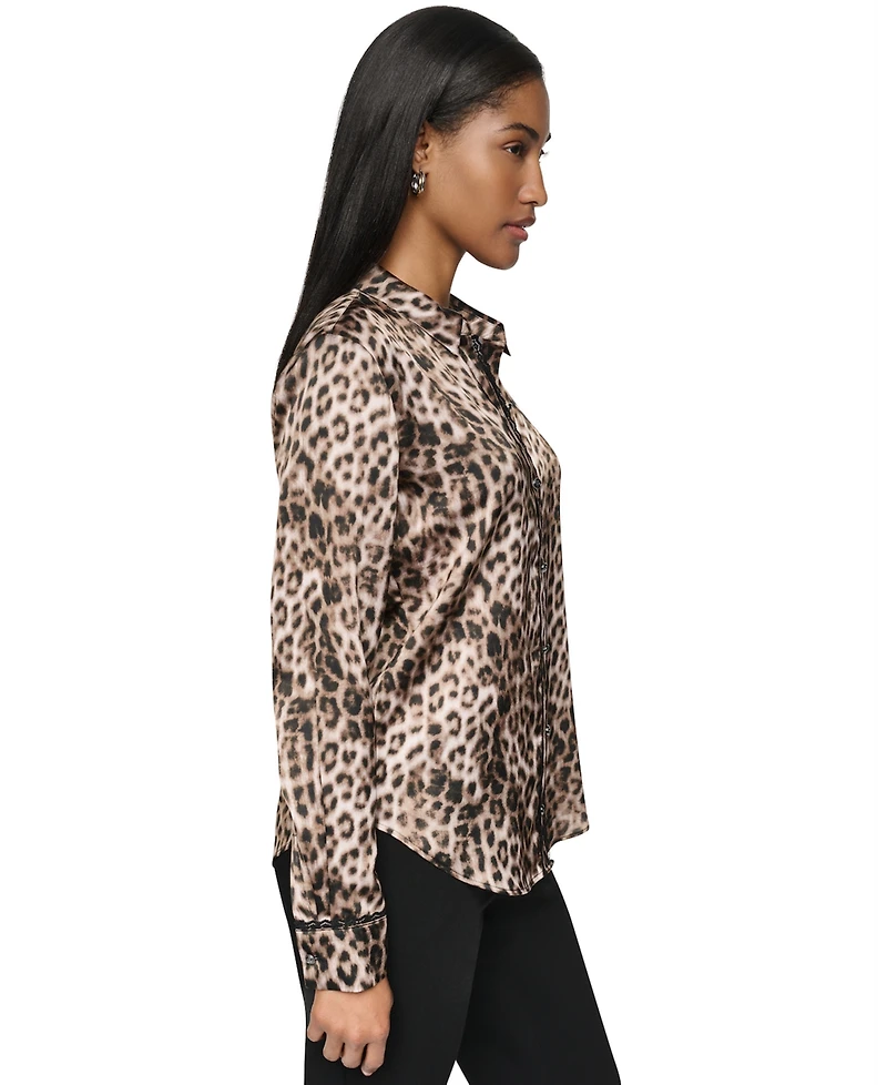 Dkny Women's Leopard-Print Long-Sleeve Blouse