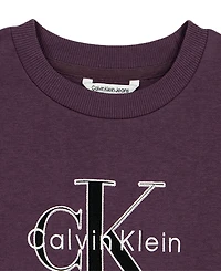 Calvin Klein Girls' 7-16 Monologo Drop-Shoulder Fleece Crewneck Sweatshirt
