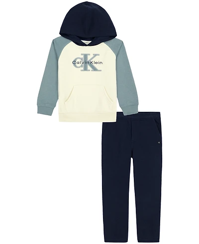 Calvin Klein Boys' 4-7 Cotton-Blend Fleece Hoodie and Joggers, 2-Piece Set