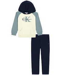 Calvin Klein Boys' 4-7 Cotton-Blend Fleece Hoodie and Joggers, 2-Piece Set