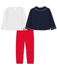 Tommy Hilfiger Girls' 2T-6X Peter Pan Collar Long-Sleeve T-Shirt, Jacket and Leggings, 3-Piece Set