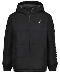 Nautica Boys' 4-20 Water-Resistant Quilted Puffer Jacket with Fleece Beanie, 2-Piece Set
