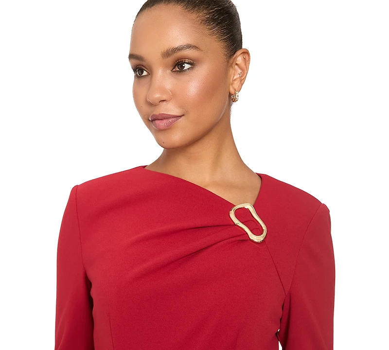 London Times Women's Cowl Neck Midi Sheath Dress